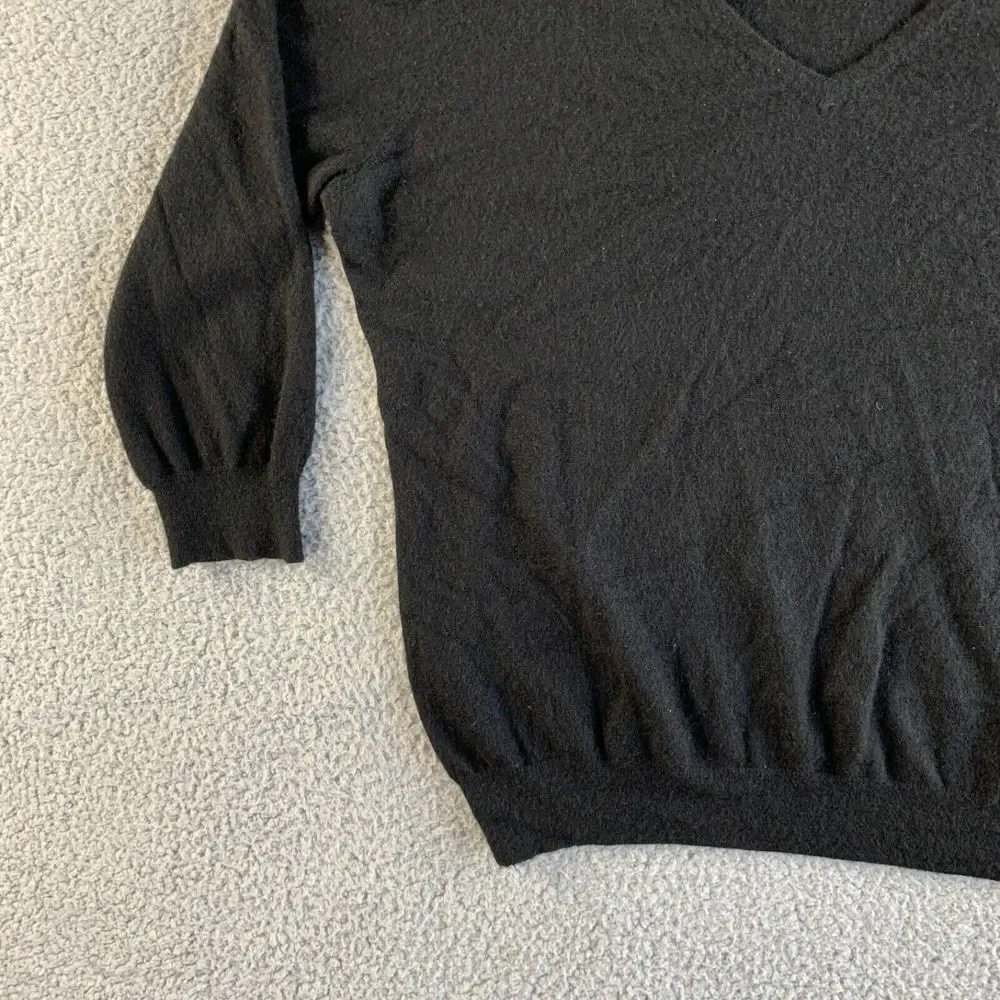 Talbots Sweater Womens Medium Black Pure Cashmere Pullover V Neck 3/4‎ Sleeve